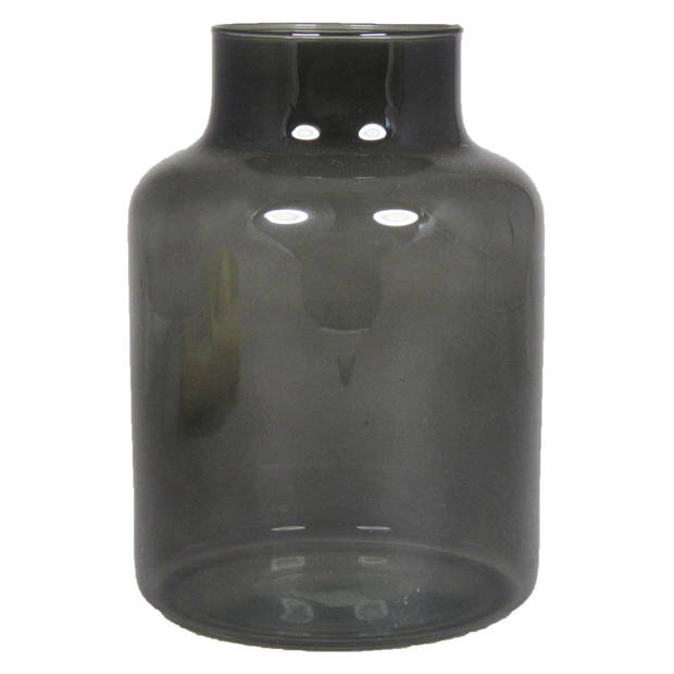 Bela Arte Bloemenvaas Milan - transparant smoke grijs glas - D15xH20 cm - melkbus vaas met smalle hals - Vazen