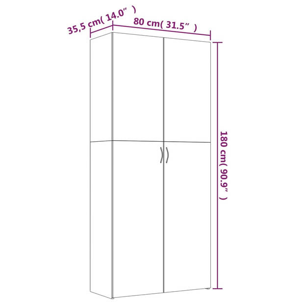 vidaXL Schoenenkast 80x35,5x180 cm bewerkt hout bruin eikenkleur