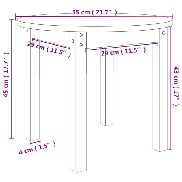 vidaXL Salontafel Ø 55x45 cm massief grenenhout grijs