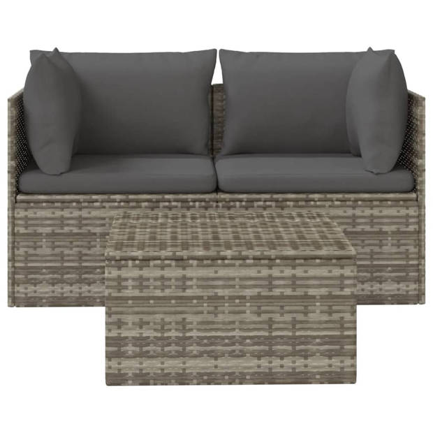 vidaXL 3-delige Loungeset met kussens poly rattan grijs