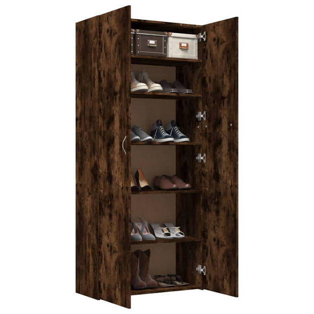 The Living Store Schoenenkast - Gerookt Eiken - 80 x 35.5 x 180 cm - Stevig materiaal