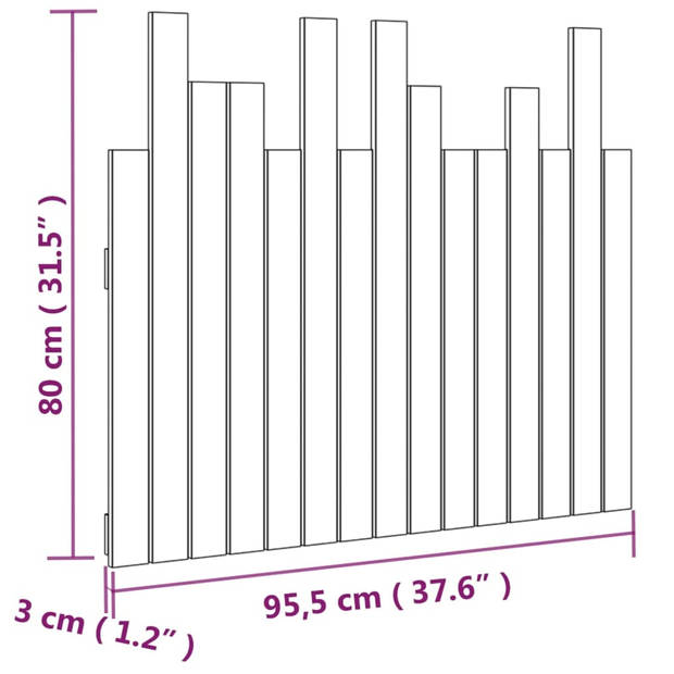 vidaXL Hoofdbord wandmontage 95,5x3x80 cm massief grenenhout wit