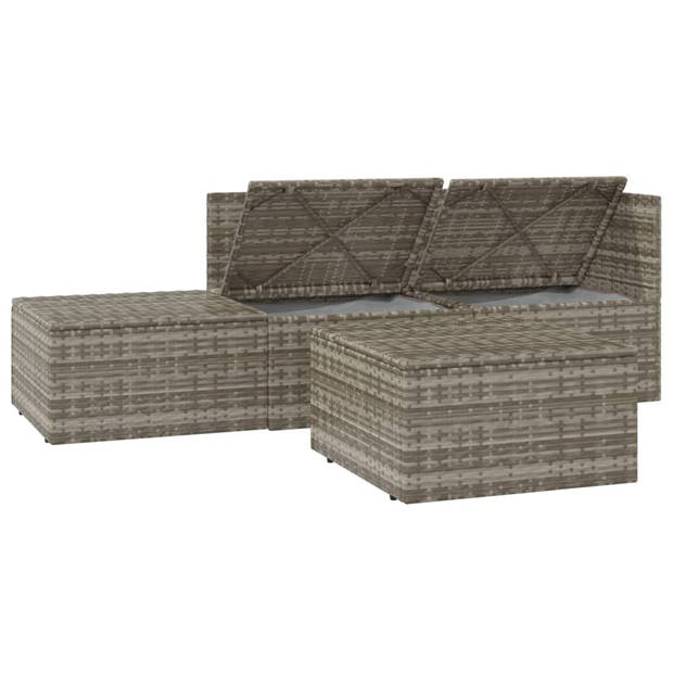 The Living Store Loungeset Grijze Hoekbank - 57x57x56 cm - Duurzaam poly rattan