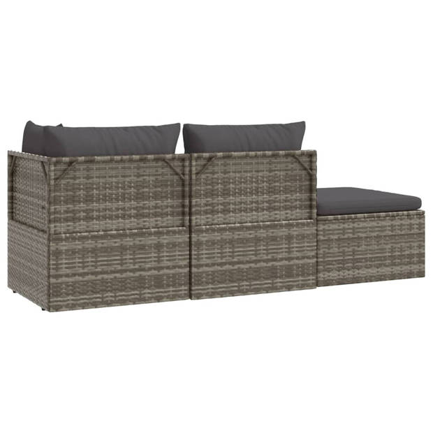 The Living Store Loungeset Grijze Hoekbank - 57x57x56 cm - Duurzaam poly rattan