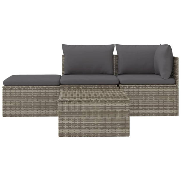 vidaXL 4-delige Loungeset met kussens poly rattan grijs