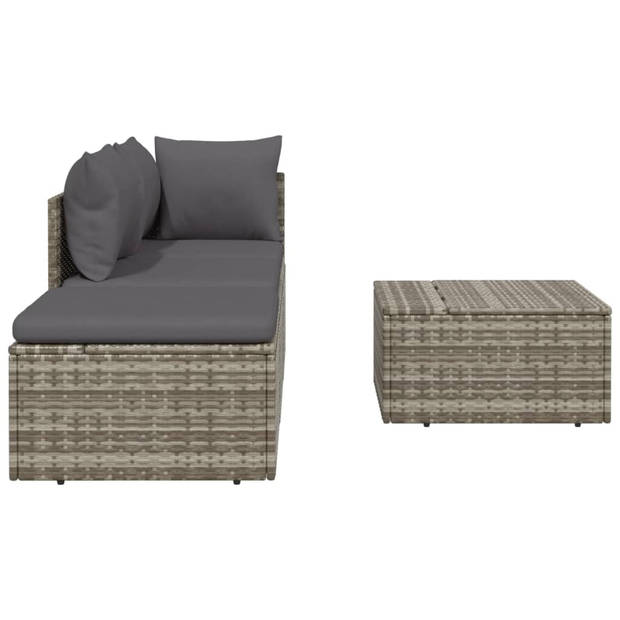 The Living Store Loungeset Grijze Hoekbank - 57x57x56 cm - Duurzaam poly rattan