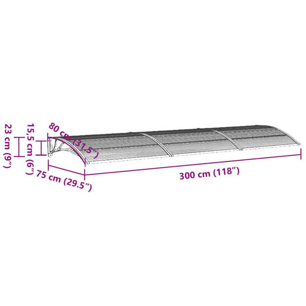 vidaXL Deurluifel 300x75 cm polycarbonaat zwart