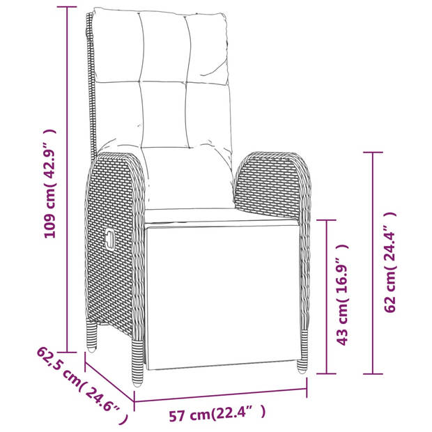 vidaXL Tuinstoelen 2 st verstelbaar met tafel poly rattan zwart