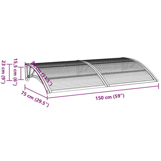 vidaXL Deurluifel 300x75 cm polycarbonaat zwart en transparant