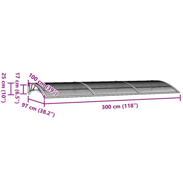 vidaXL Deurluifel 300x100 cm polycarbonaat zwart