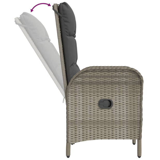 vidaXL 3-delige Loungeset met kussens poly rattan grijs