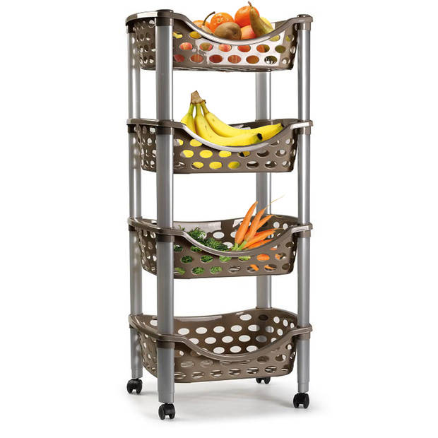 Plasticforte Trolley op wieltjes - 4-laags - bruin - kunststof - 88cm - Opberg trolley