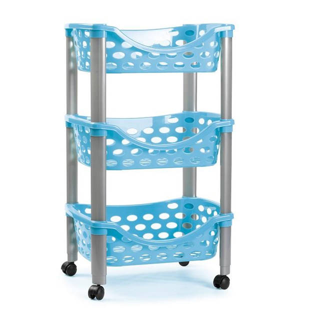 Keukentrolley/roltafel 3 laags kunststof blauw 40 x 65 cm - Opberg trolley