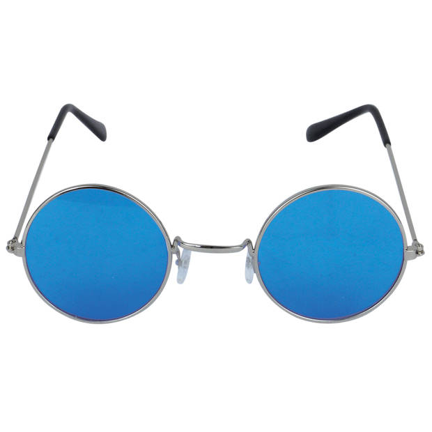 Blauwe hippie flower power set van 2 zonnebrillen met ronde glazen - Verkleedbrillen