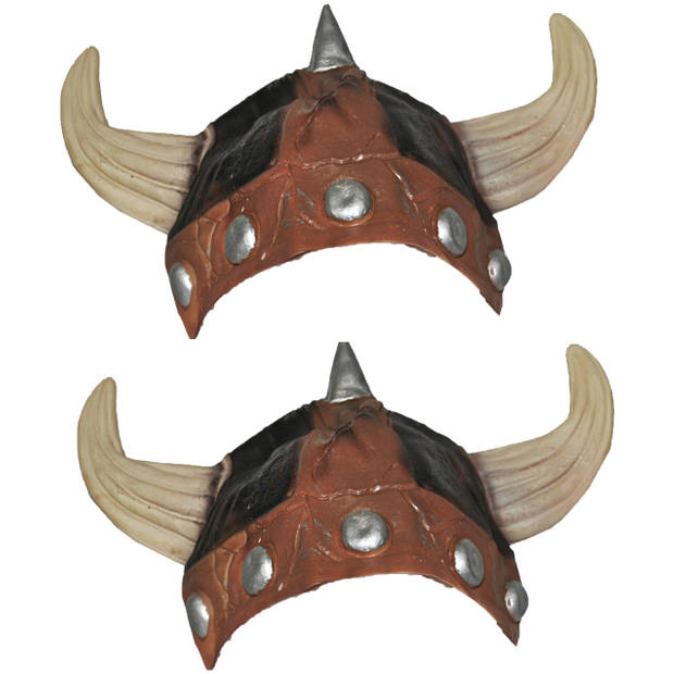 Set van 2x Viking verkleed helm bruin/beige voor volwassenen - Verkleedhoofddeksels