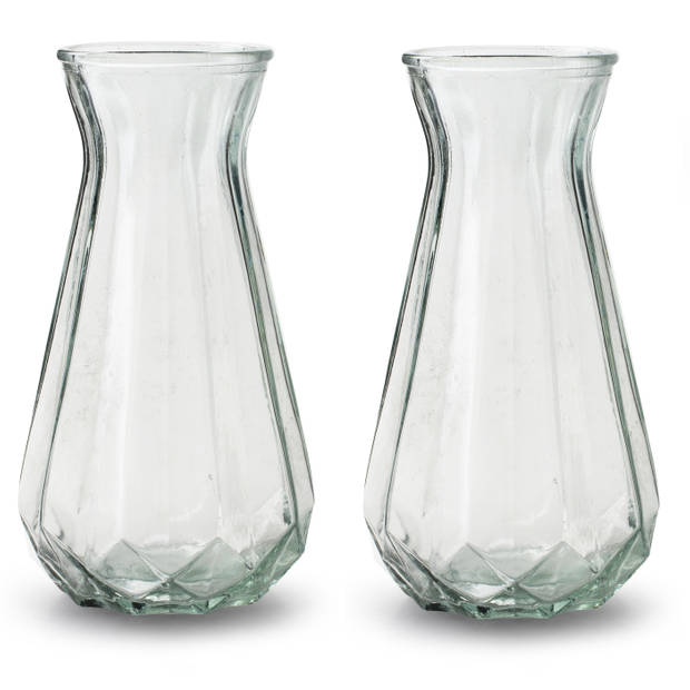 2x Stuks Bloemenvazen - helder/transparant glas - H24 x D13.5 cm - Vazen