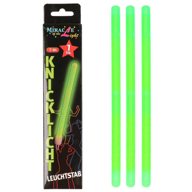 Set van 3x stuks neon glow in the dark party breaklights stick groen 20 cm - Verkleedattributen