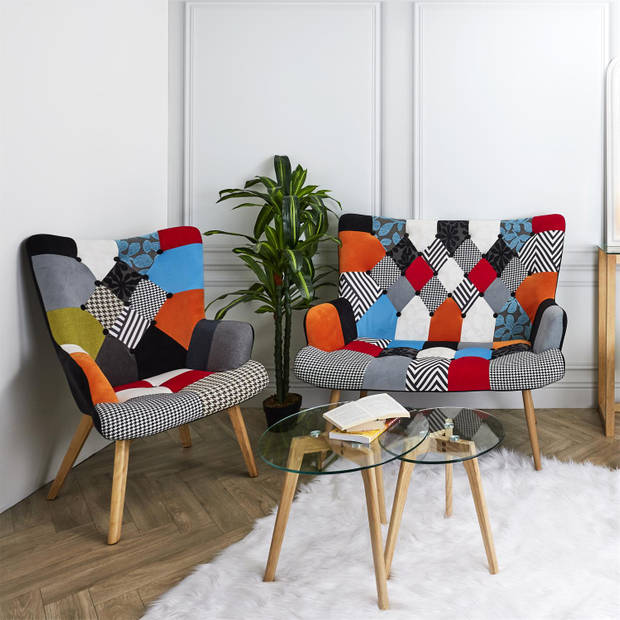 Helsinki Patchwork Bont Fauteuil Armleuning - Bont gekleurd