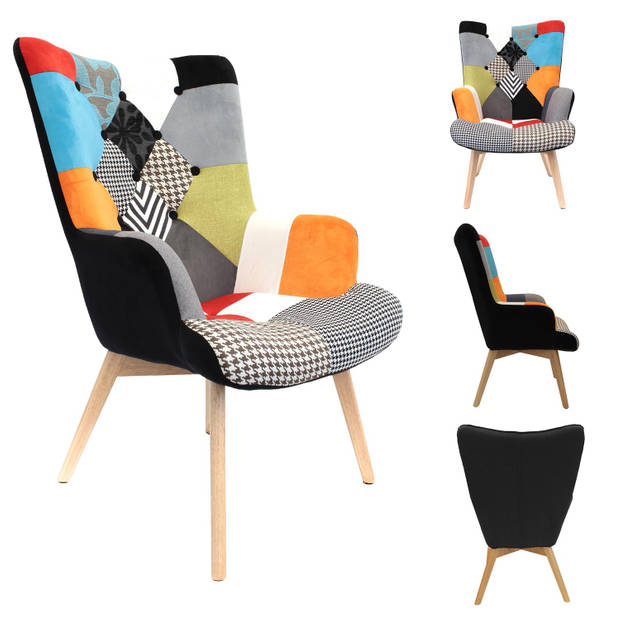 Helsinki Patchwork Bont Fauteuil Armleuning - Bont gekleurd