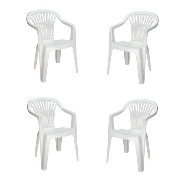 4goodz Siena 4x Witte Stapelbare Tuinstoelen - Plaatsbesparend