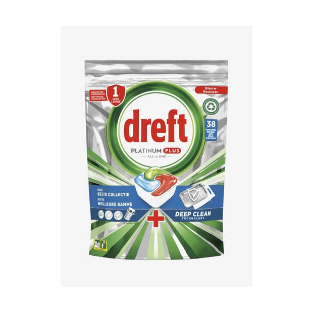 Dreft Platinum Plus All In One Vaatwastabletten - Deep Clean - Voordeelverpakking 4 x 38 stuks