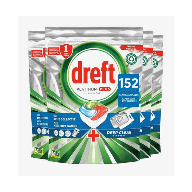 Dreft Platinum Plus All In One Vaatwastabletten - Deep Clean - Voordeelverpakking 4 x 38 stuks