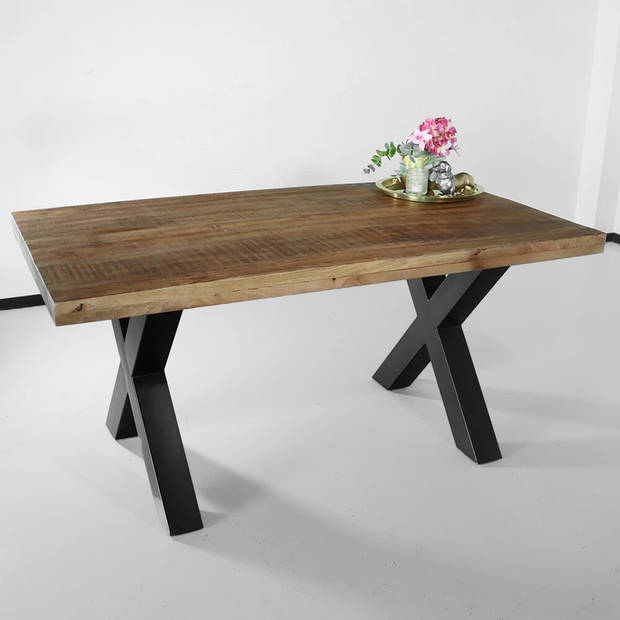 Eettafel rechthoek mangohout Xavier 160cm duurzaam tafel met X-poot mango eetkamertafel rechthoekig hout