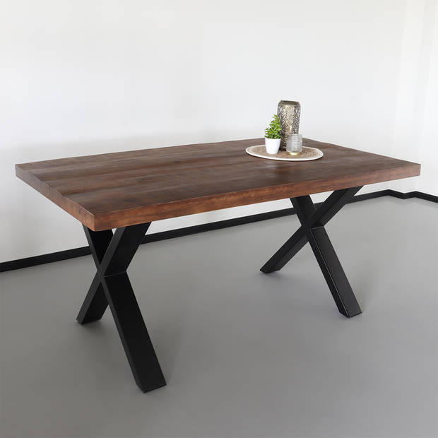 Eettafel rechthoekig mangohout Xavier 160cm duurzaam tafel met X-poot mango eetkamertafel hout