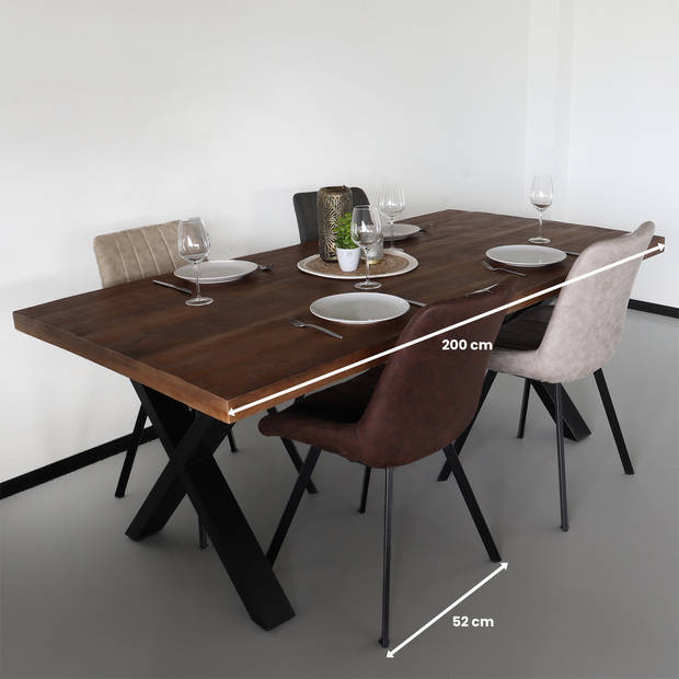 Eettafel rechthoek mangohout Xavier 200cm duurzaam tafel met X-poot mango rechthoek eetkamertafel hout