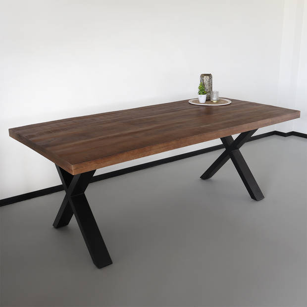 Eettafel rechthoek mangohout Xavier 200cm duurzaam tafel met X-poot mango rechthoek eetkamertafel hout