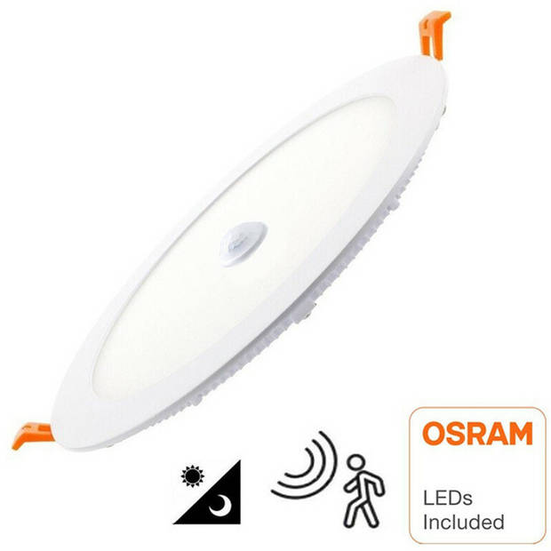 LED Downlight Slim - Facto Dury - PIR Bewegingssensor 360° + Dag en Nacht Sensor - 22W - Warm Wit 2700K - Inbouw - Rond