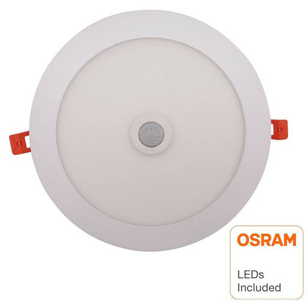 LED Downlight Slim - Facto Dury - PIR Bewegingssensor 360° + Dag en Nacht Sensor - 22W - Warm Wit 3000K - Inbouw - Rond