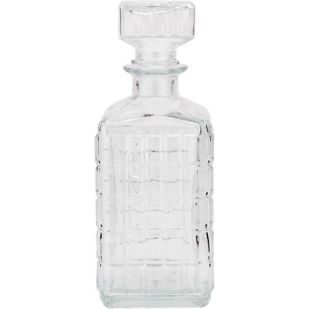 Strak Vormgegeven Karaf van Transparant Glas - Geschikt voor Whiskey - Hoogte 23.5cm - Breedte 8.5cm - Inhoud 1000ml