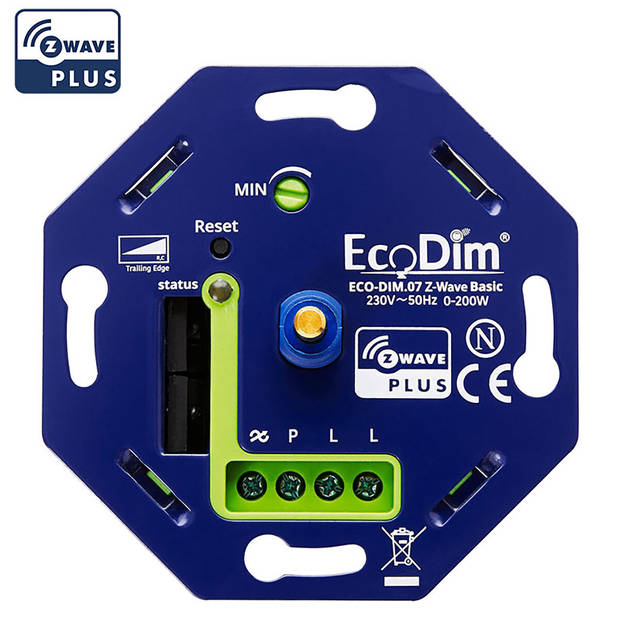 EcoDim - LED Dimmer - Smart WiFi - ECO-DIM.07 - Fase Afsnijding RC - Z-Wave - Inbouw - Enkel Knop - 0-200W