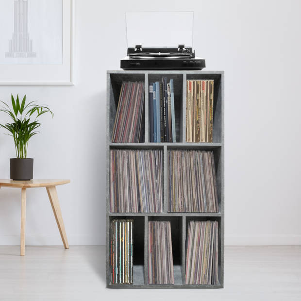 LP vinyl opbergkast - platenkast - opbergen lp vinyl platen - boekenkast - 8 vakken - grijs beton look