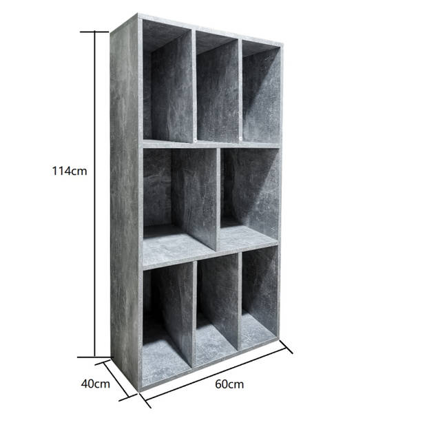 LP vinyl opbergkast - platenkast - opbergen lp vinyl platen - boekenkast - 8 vakken - grijs beton look
