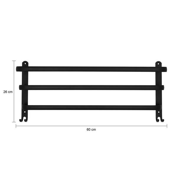 QUVIO Handdoekenrek wand met 3 stangen - 60 cm - RVS - Zwart