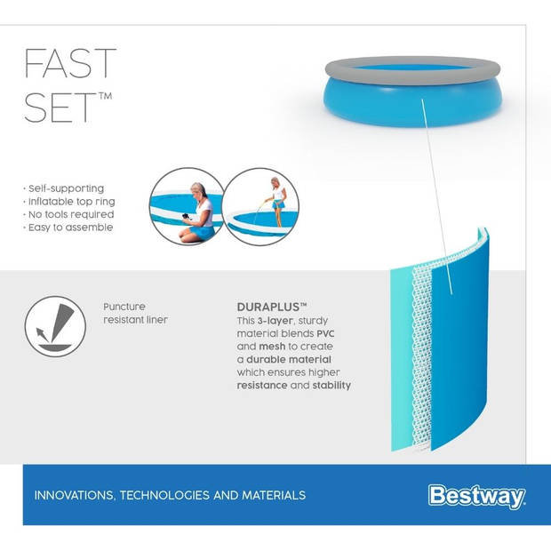 Bestway - Fast Set - Opblaasbaar zwembad inclusief filterpomp en zwembadtrap - 457x122 cm - Rond