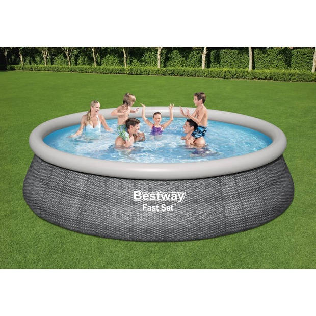 Bestway - Fast Set - Opblaasbaar zwembad inclusief filterpomp en zwembadtrap - 457x107 cm - Rond