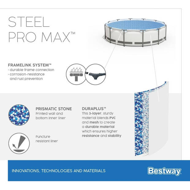 Bestway - Steel Pro MAX - Opzetzwembad inclusief filterpomp en zwembadtrap - 366x100 cm - Rond