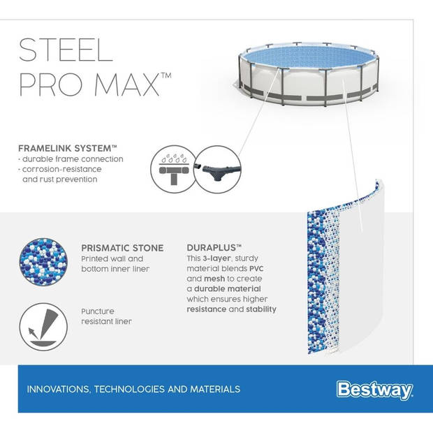 Bestway - Steel Pro MAX - Opzetzwembad inclusief filterpomp en accessoires - 427x122 cm - Rond