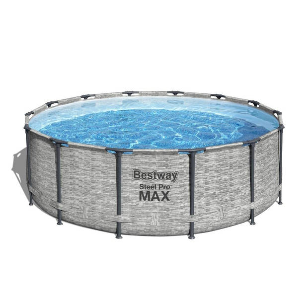 Bestway - Steel Pro MAX - Opzetzwembad inclusief filterpomp en accessoires- 427x122 cm - Steenprint - Rond