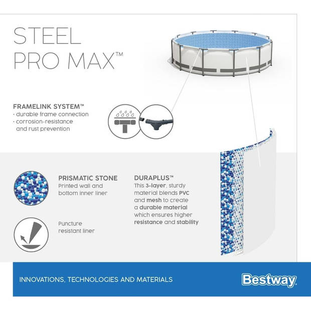 Bestway - Steel Pro MAX - Opzetzwembad inclusief filterpomp en accessoires - 457x122 cm - Rond