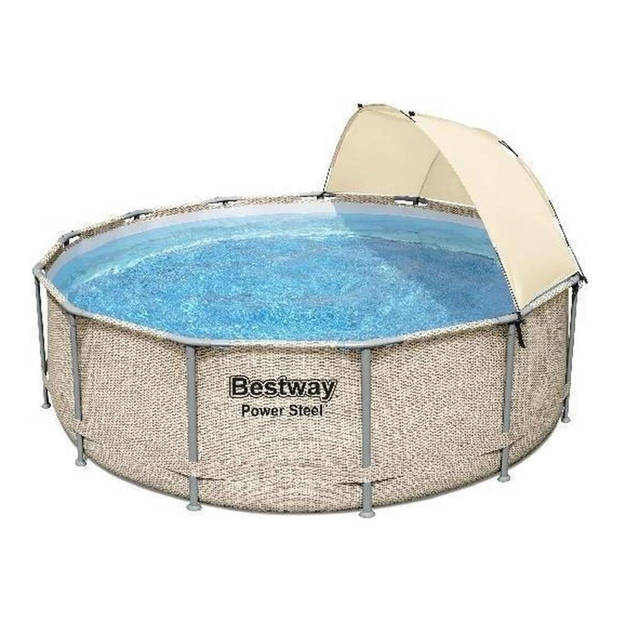 Bestway - Power Steel - Opzetzwembad inclusief overkapping, filterpomp en accessoires - 396x107 cm - Rond