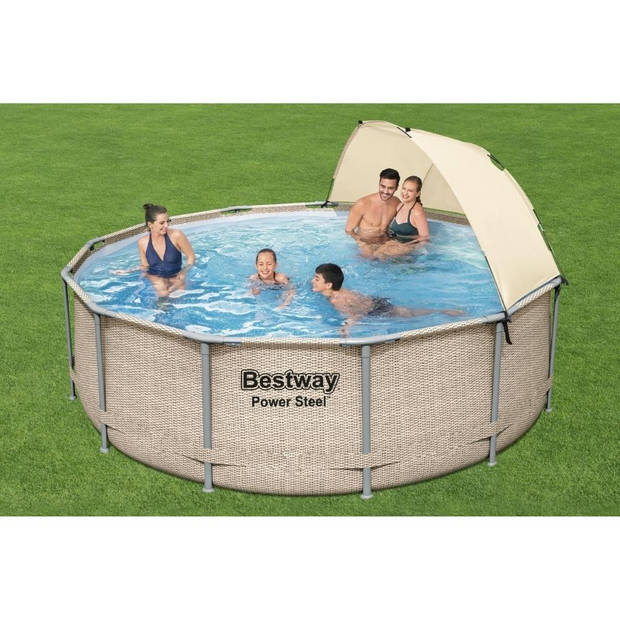 Bestway - Power Steel - Opzetzwembad inclusief overkapping, filterpomp en accessoires - 396x107 cm - Rond
