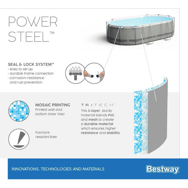Bestway - Power Steel - Opzetzwembad inclusief filterpomp - 305x200x84 cm - Rechthoekig