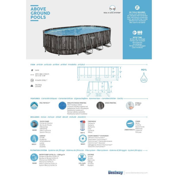 Bestway Zwembad Power Steel - Zwembadset - 610x366x122 cm