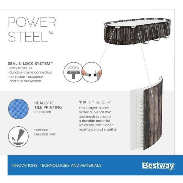 Bestway - Power Steel - Opzetzwembad inclusief filterpomp en accessoires - 732x366x122 cm - Rechthoekig