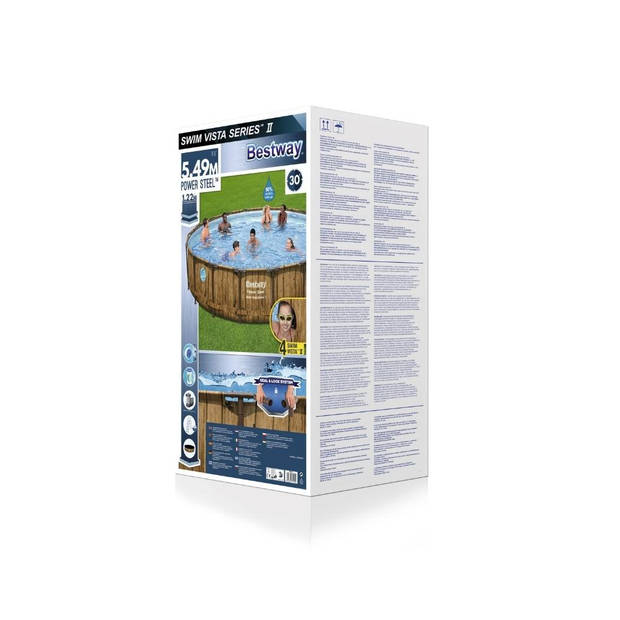 Bestway - Power Steel Swim Vista - Opzetzwembad inclusief filterpomp en accessoires - 549x122 cm - Houtprint - Rond