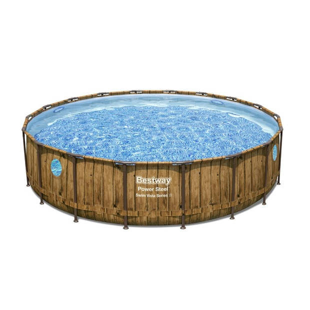 Bestway - Power Steel Swim Vista - Opzetzwembad inclusief filterpomp en accessoires - 549x122 cm - Houtprint - Rond